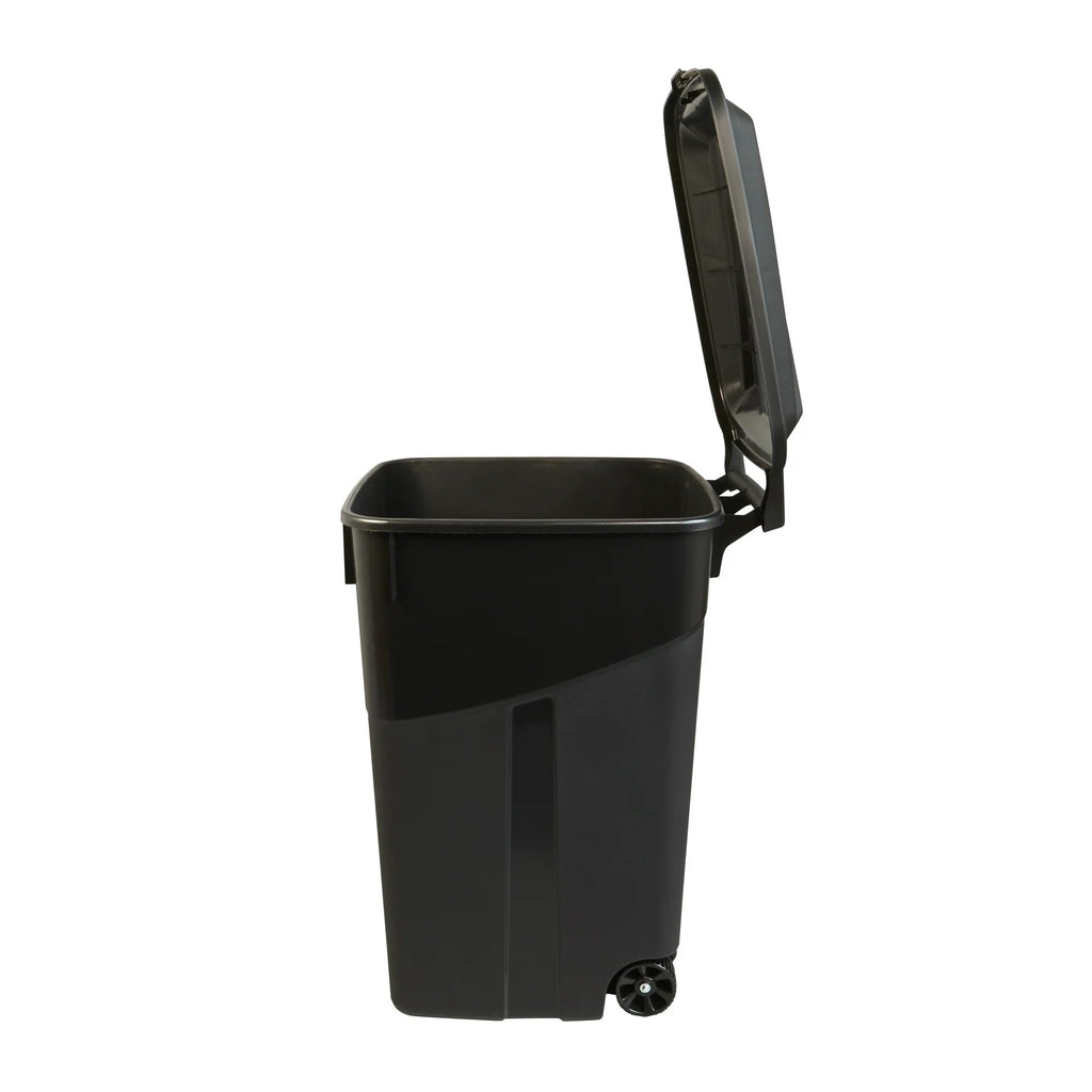 45 Gallon Black Wheeled Trash Can with Attached Lid Z25779