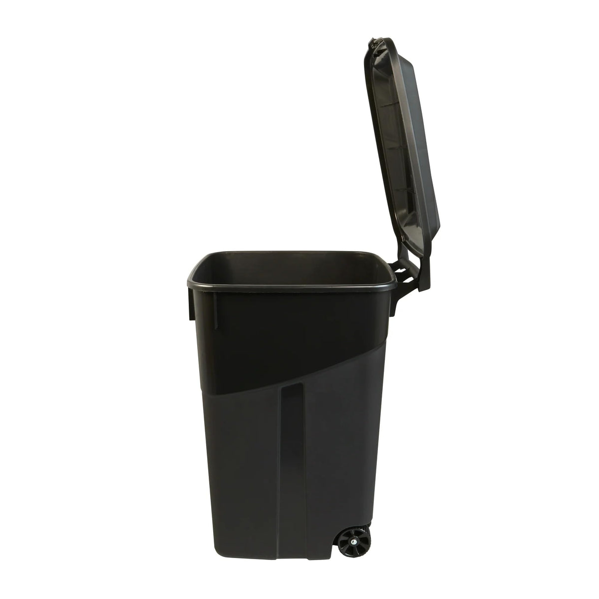 45 Gallon Black Wheeled Trash Can with Attached Lid Z25779