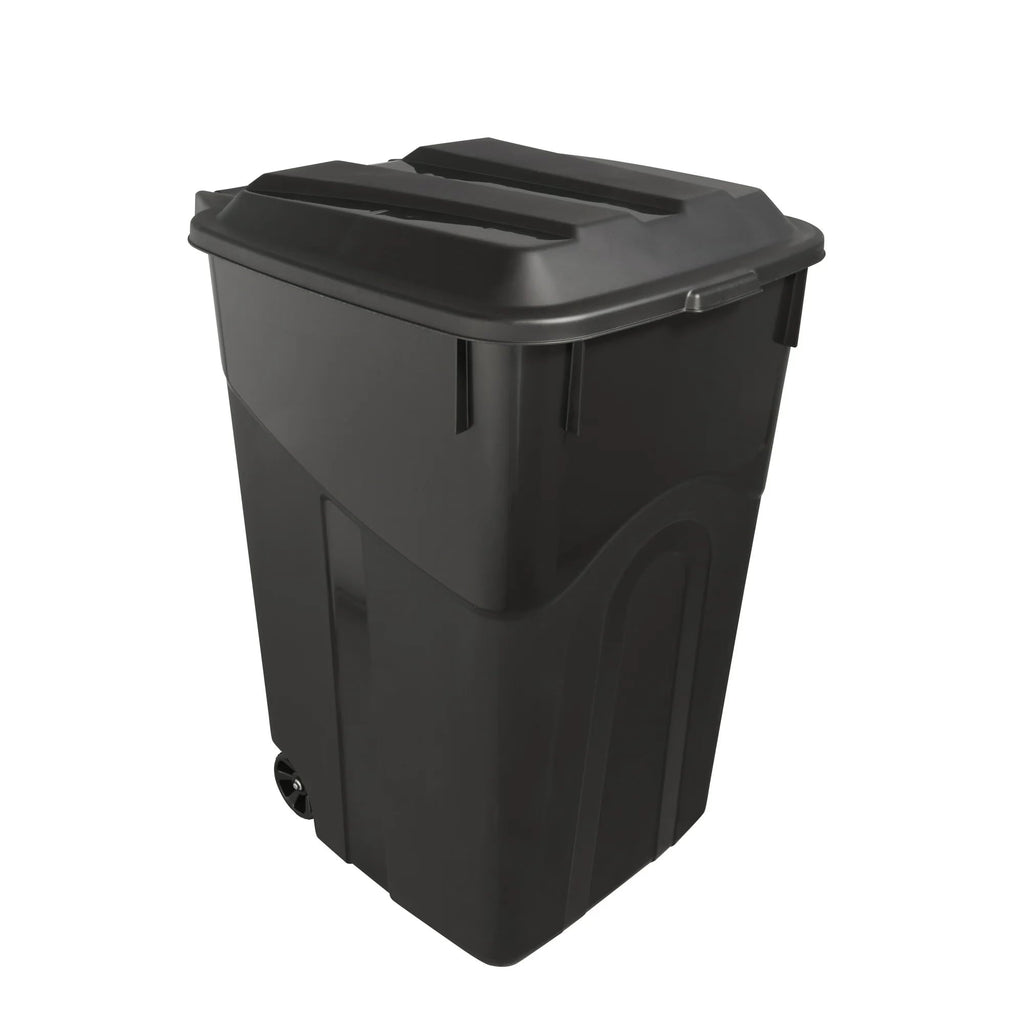 45 Gallon Black Wheeled Trash Can with Attached Lid Z25779