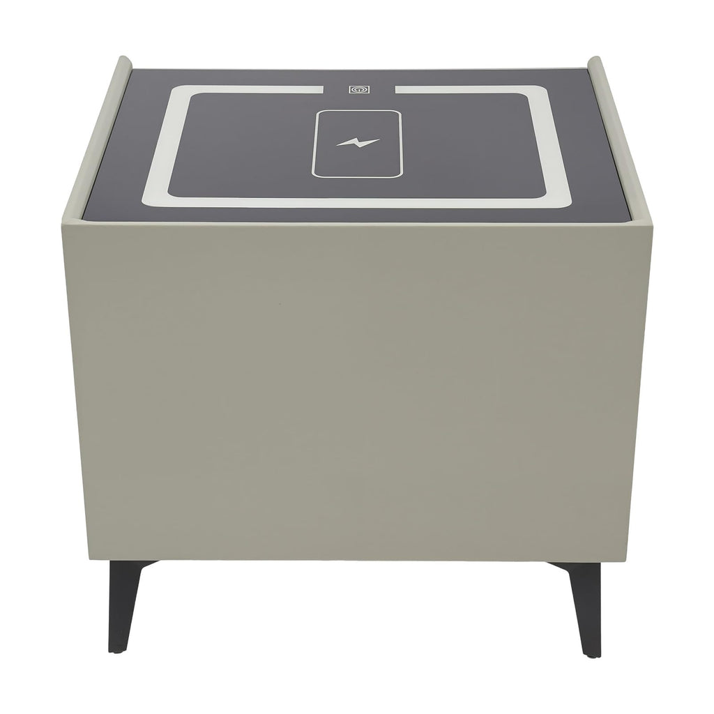 Light Gray Solid Wood Nightstand with Charging Station and 2 Drawers A56848