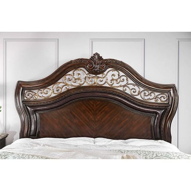 California King Size Brown Cherry Bed Frame with Camel Back Headboard E2912