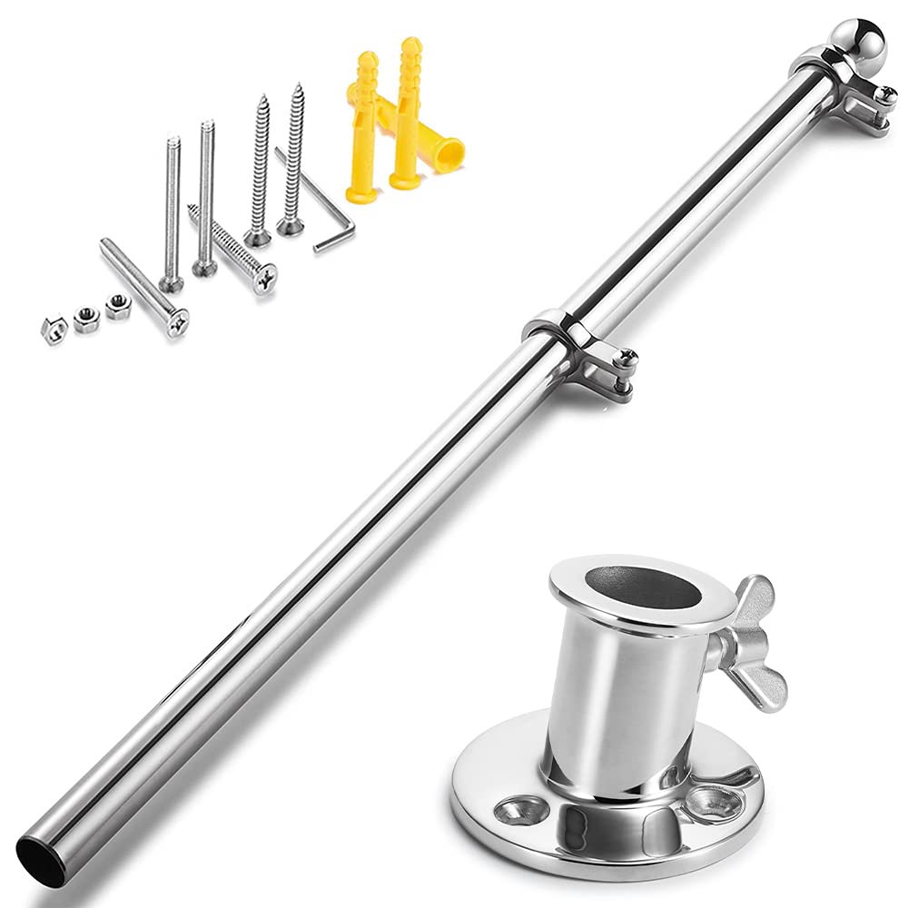Marine Flag Pole with Base, 316 Stainless Steel Flag Pole Set, 42 in B3197