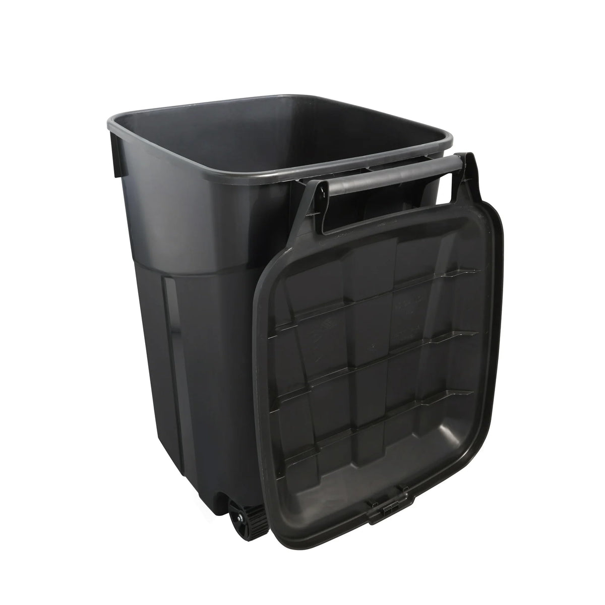 45 Gallon Black Wheeled Trash Can with Attached Lid Z25779