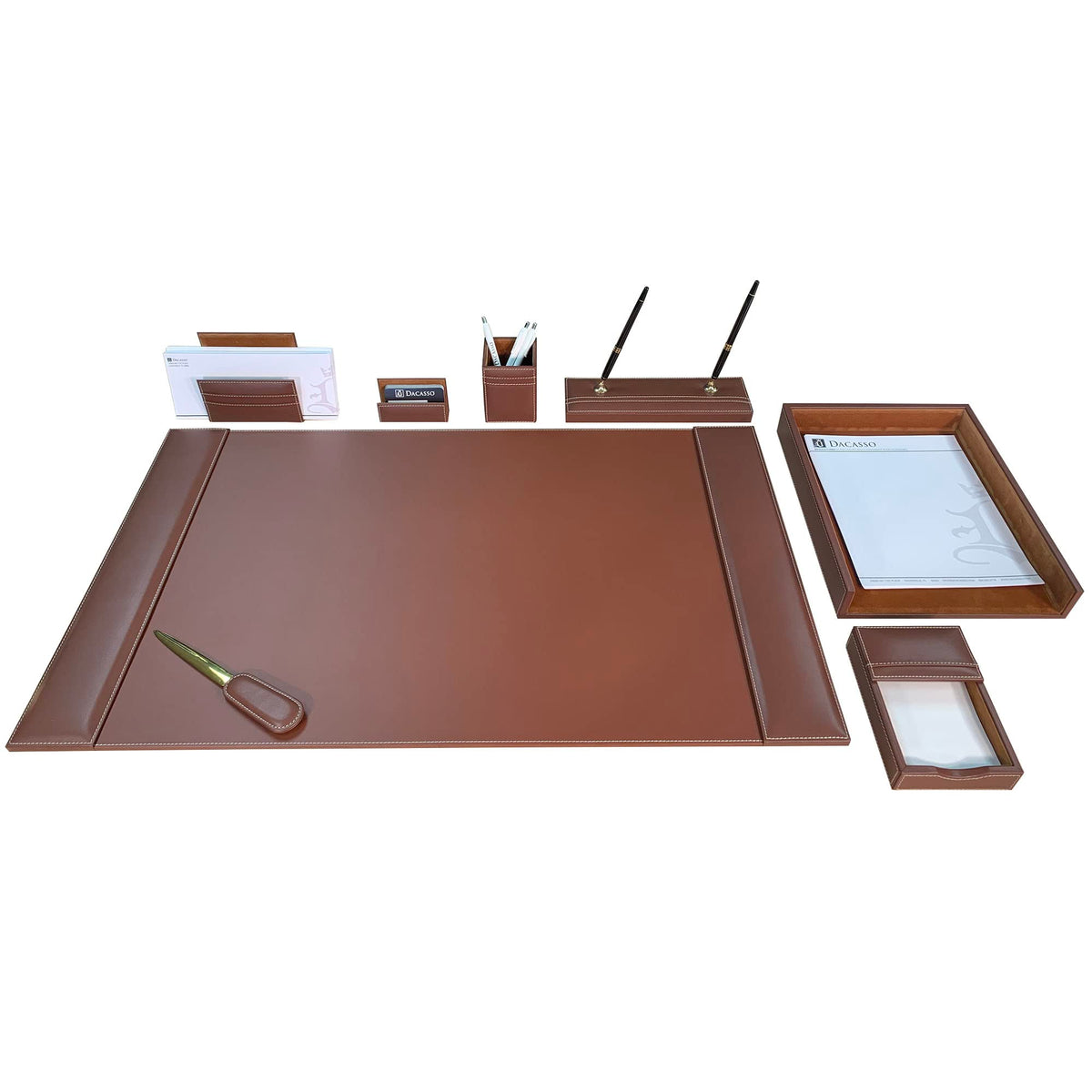 Rustic Brown Leather Desk Set, 8-Piece W2688