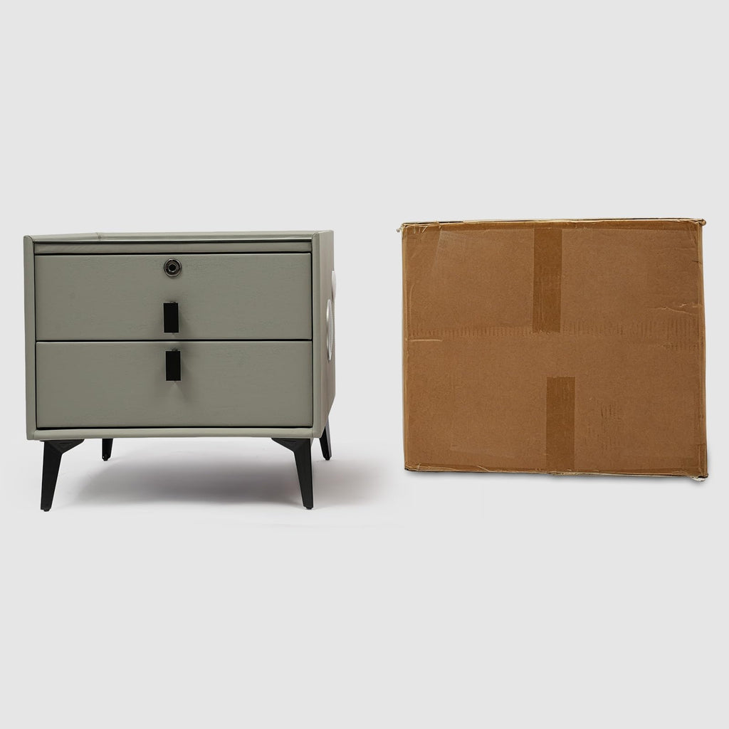 Light Gray Solid Wood Nightstand with Charging Station and 2 Drawers A56848