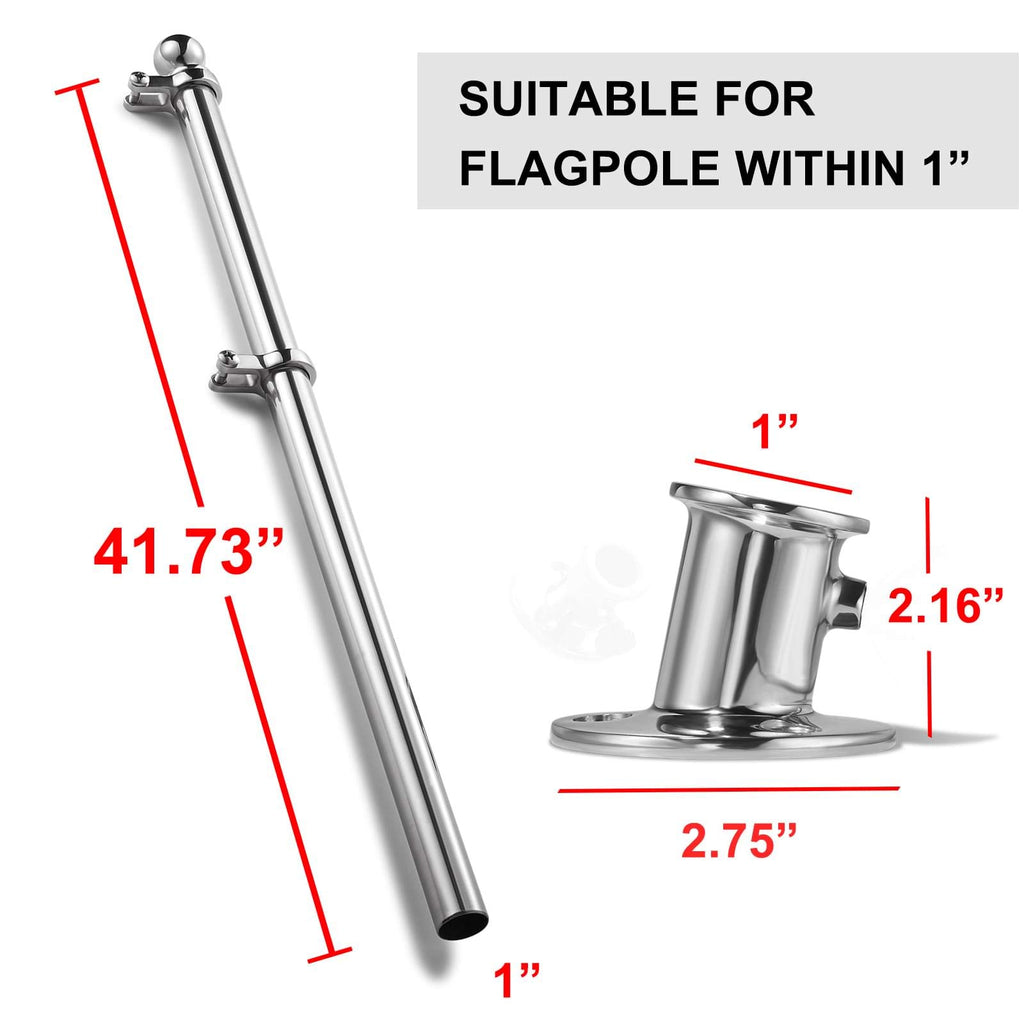 Marine Flag Pole with Base, 316 Stainless Steel Flag Pole Set, 42 in B3197