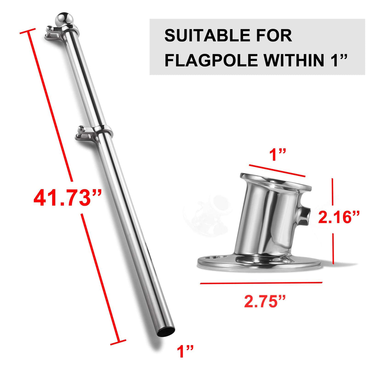 Marine Flag Pole with Base, 316 Stainless Steel Flag Pole Set, 42 in B3197