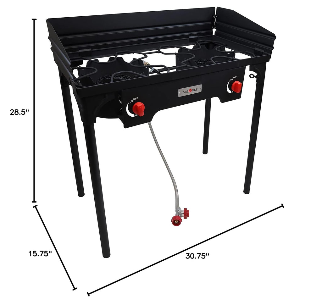 Propane Double Burner Camp Stove with Windscreen and Removable Legs E749