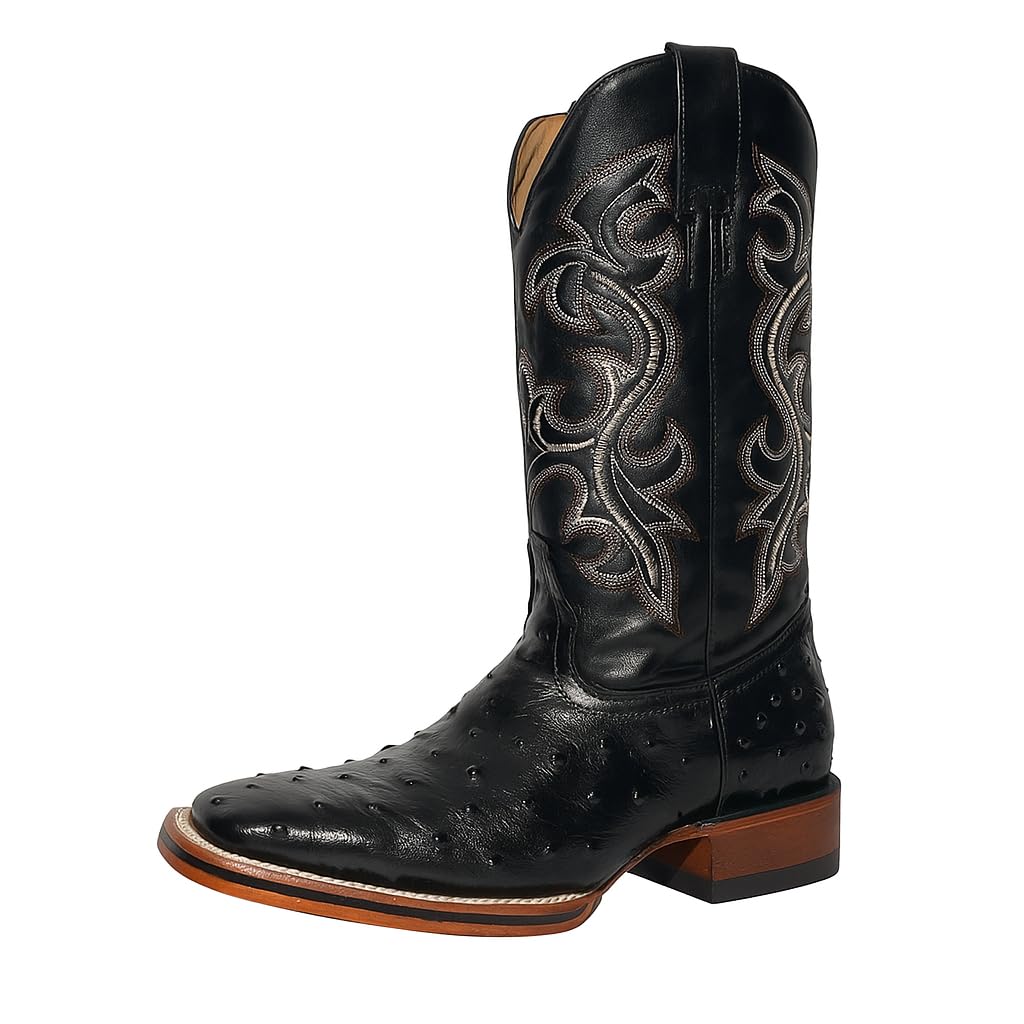 Black Leather Square Toe Western Boots R51421