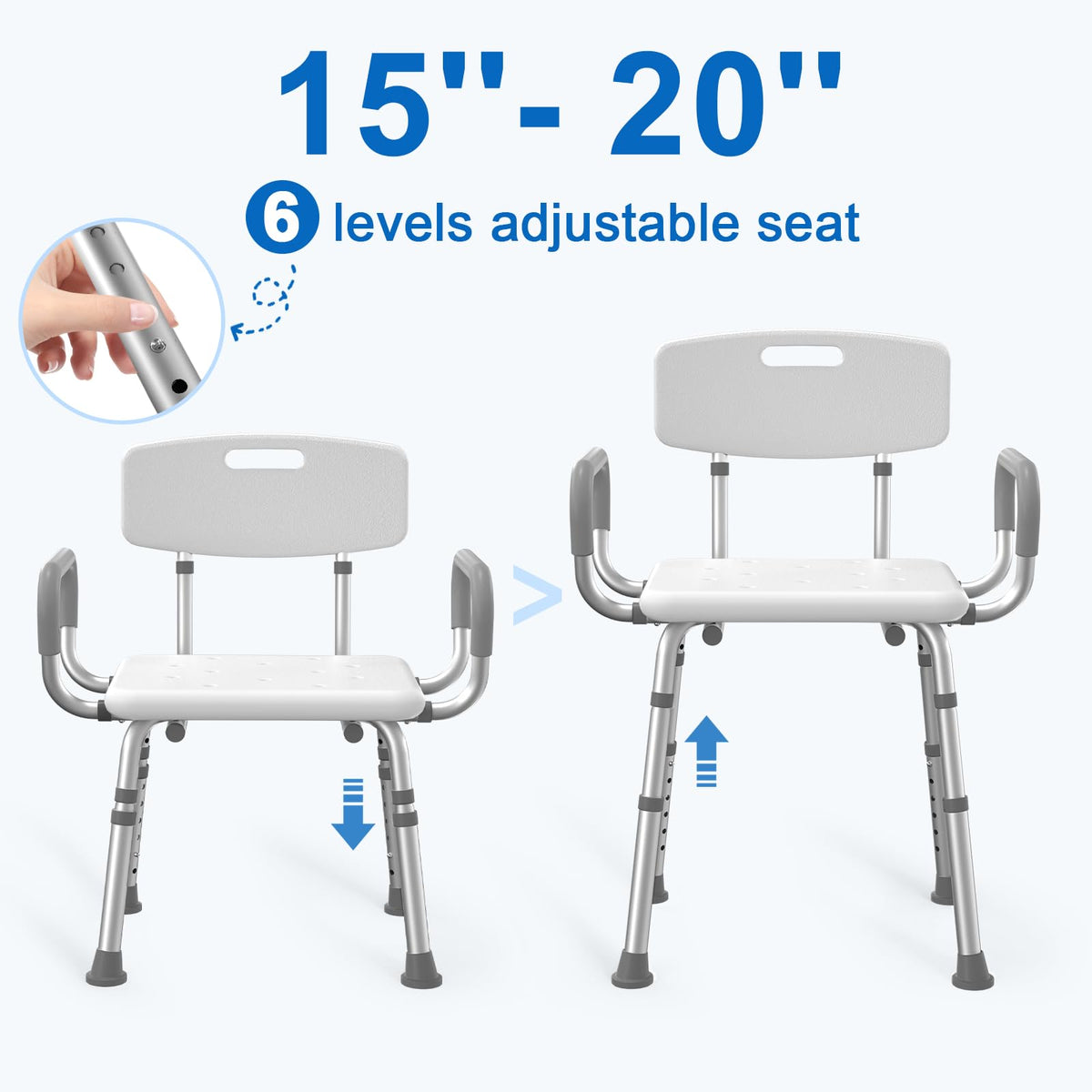 Shower Chair with Arms and Back and Bedside Commode with Padded Seat and Backrest Z318