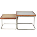 Mid Century Modern Coffee Table Set of 2 Square Metal Base I8897