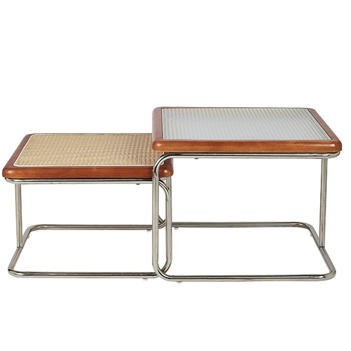 Mid Century Modern Coffee Table Set of 2 Square Metal Base I8897