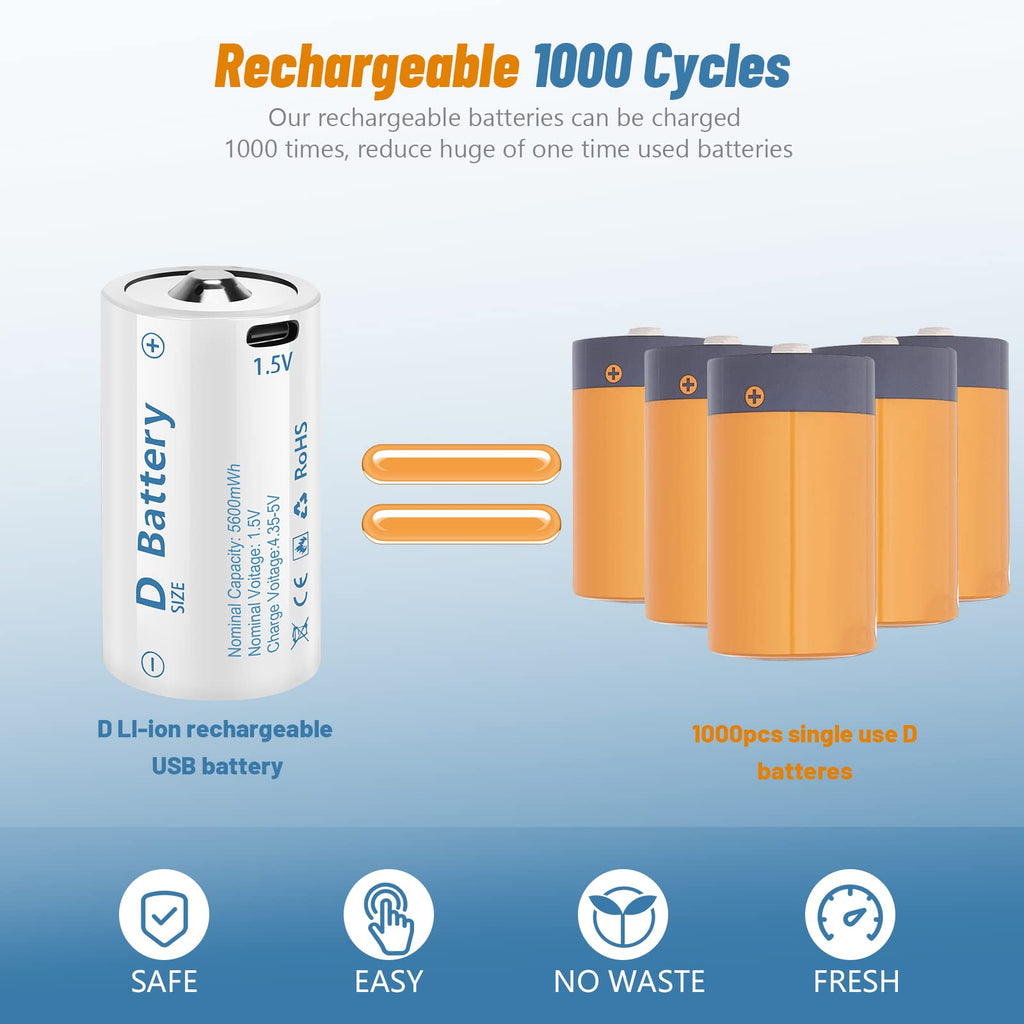 Rechargeable Lithium D Batteries 4 Pack U349