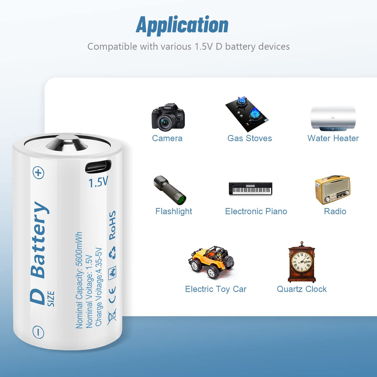 Rechargeable Lithium D Batteries 4 Pack U349
