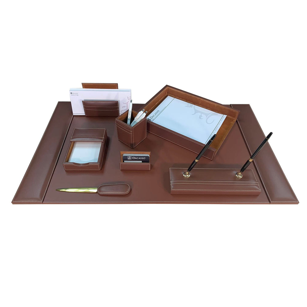 Rustic Brown Leather Desk Set, 8-Piece W2688