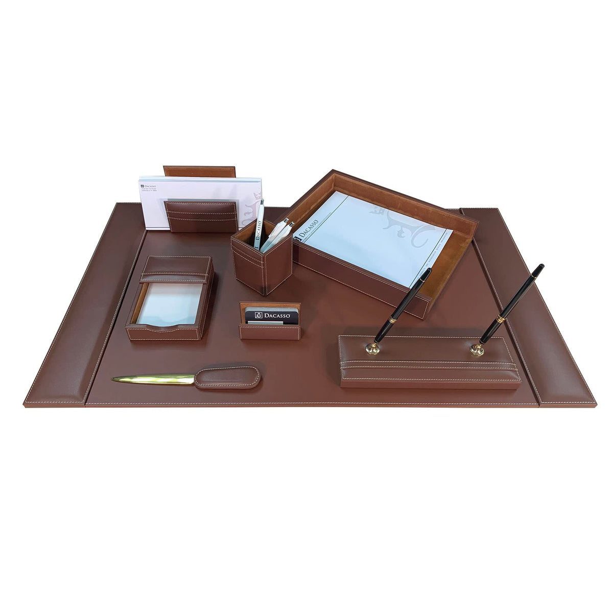 Rustic Brown Leather Desk Set, 8-Piece W2688
