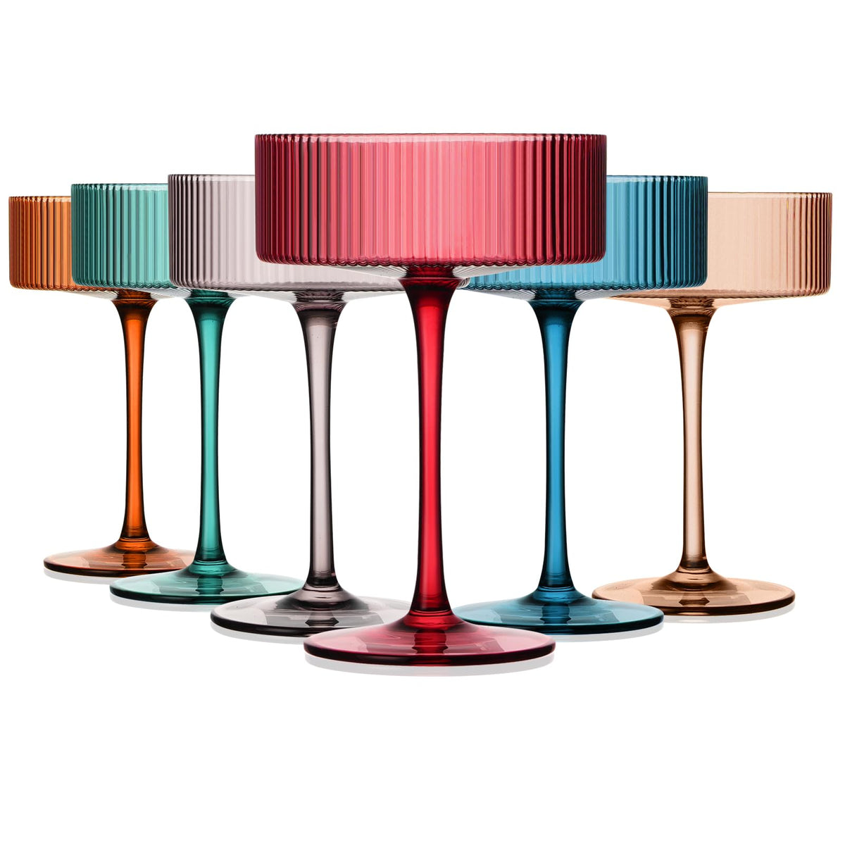 9Oz Ribbed Crystal Hand Blown Coupe Cocktail Glasses Q798802