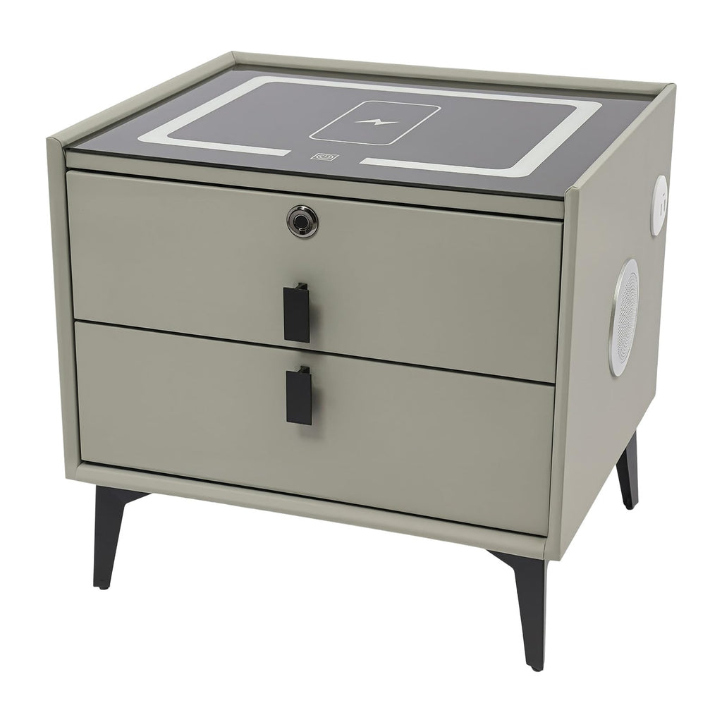 Light Gray Solid Wood Nightstand with Charging Station and 2 Drawers A56848