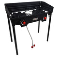 Propane Double Burner Camp Stove with Windscreen and Removable Legs E749