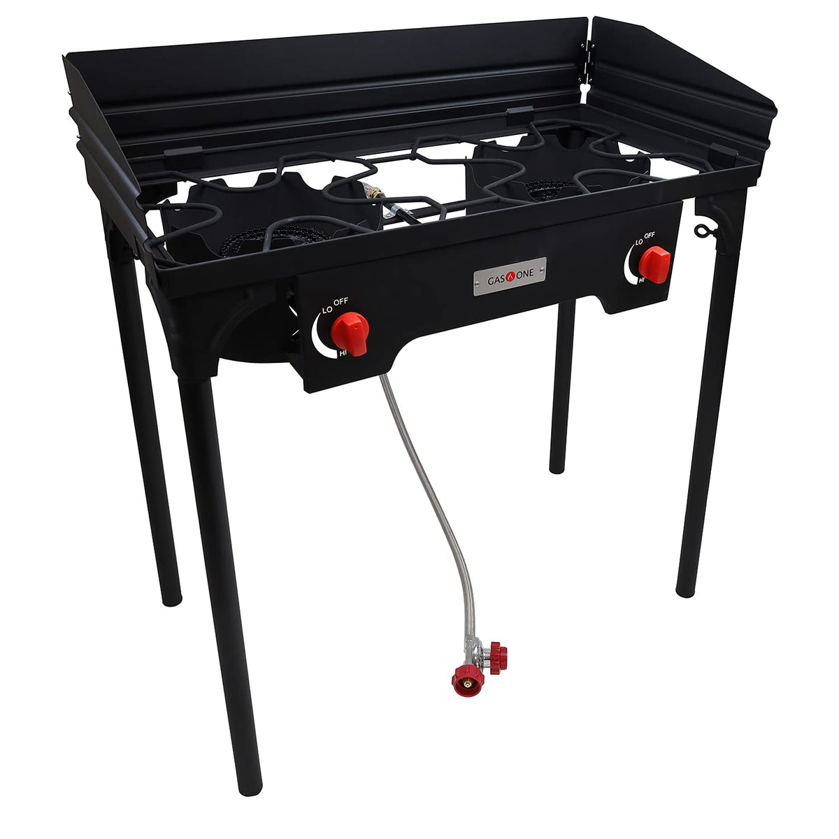 Propane Double Burner Camp Stove with Windscreen and Removable Legs E749
