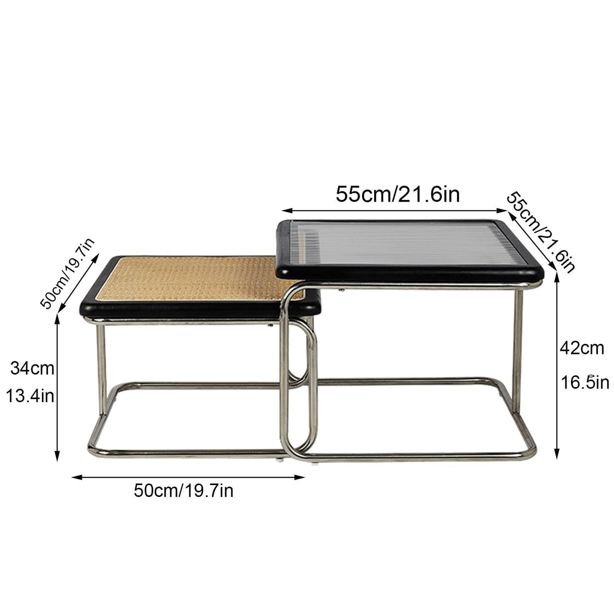 Mid Century Modern Coffee Table Set of 2 Square Metal Base I8897