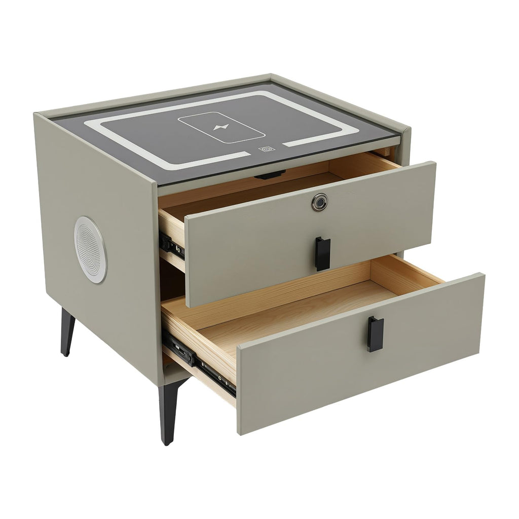 Light Gray Solid Wood Nightstand with Charging Station and 2 Drawers A56848
