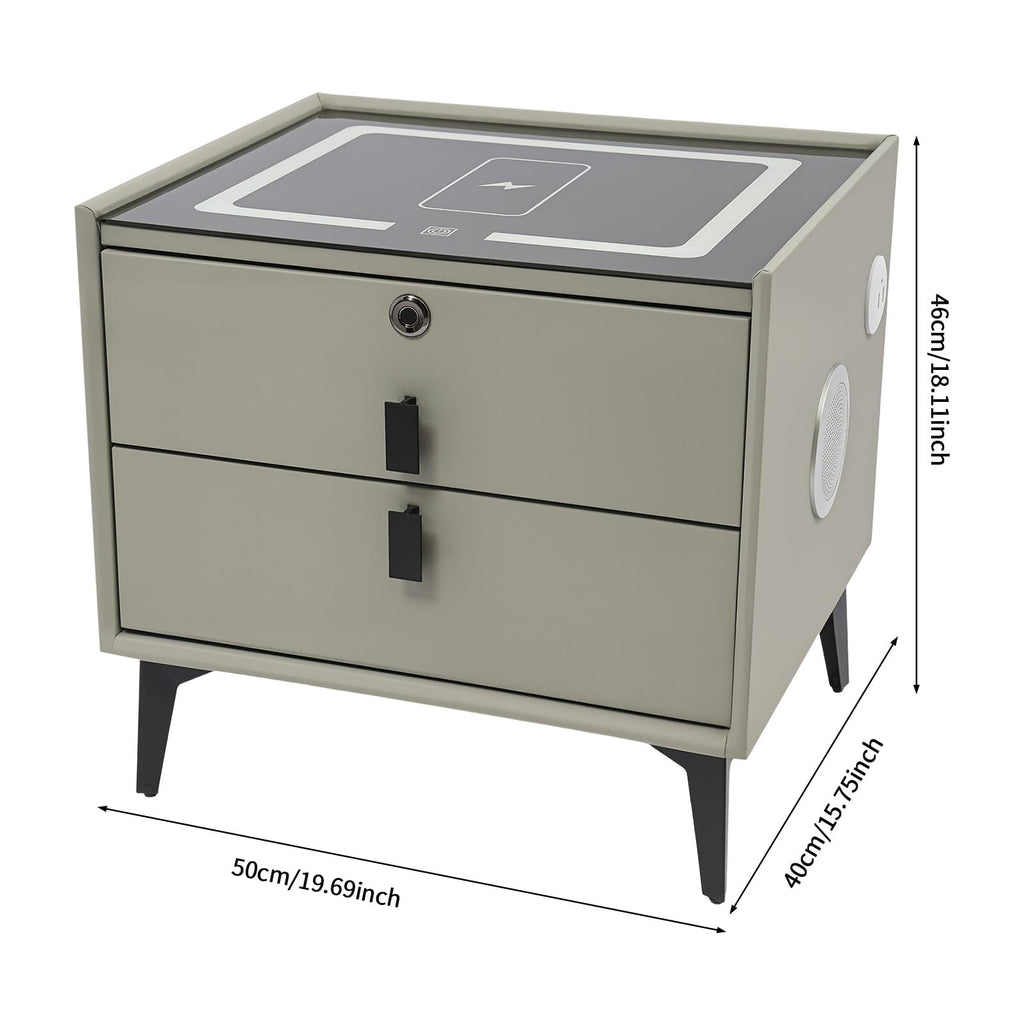 Light Gray Solid Wood Nightstand with Charging Station and 2 Drawers A56848