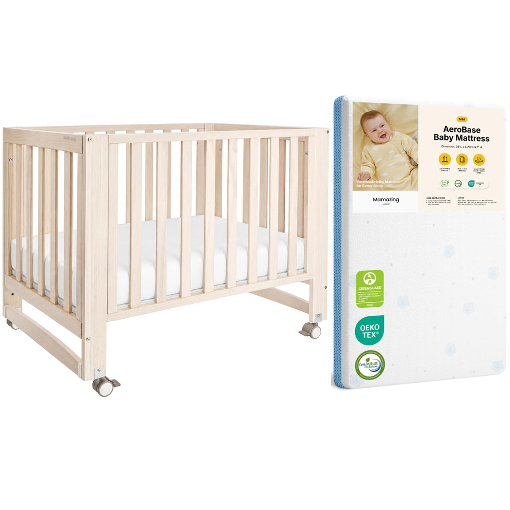Mini Crib with Mattress and Wheels A857