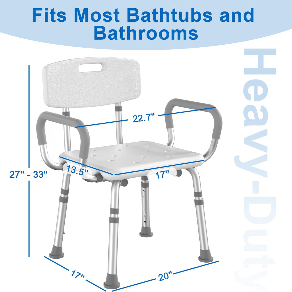 Shower Chair with Arms and Back and Bedside Commode with Padded Seat and Backrest Z318