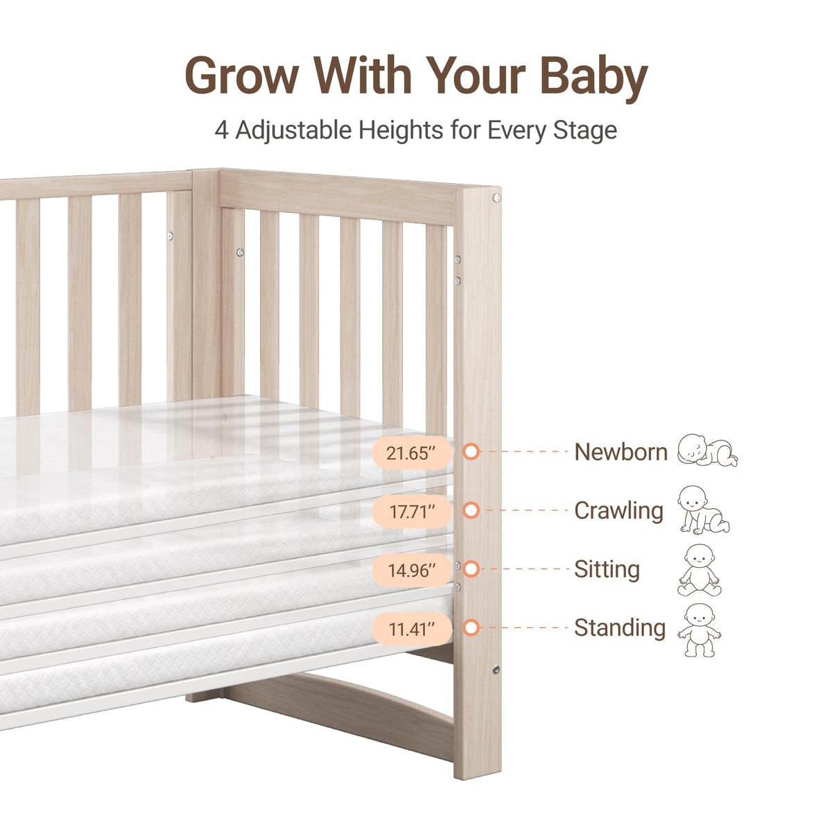 Mini Crib with Mattress and Wheels A857