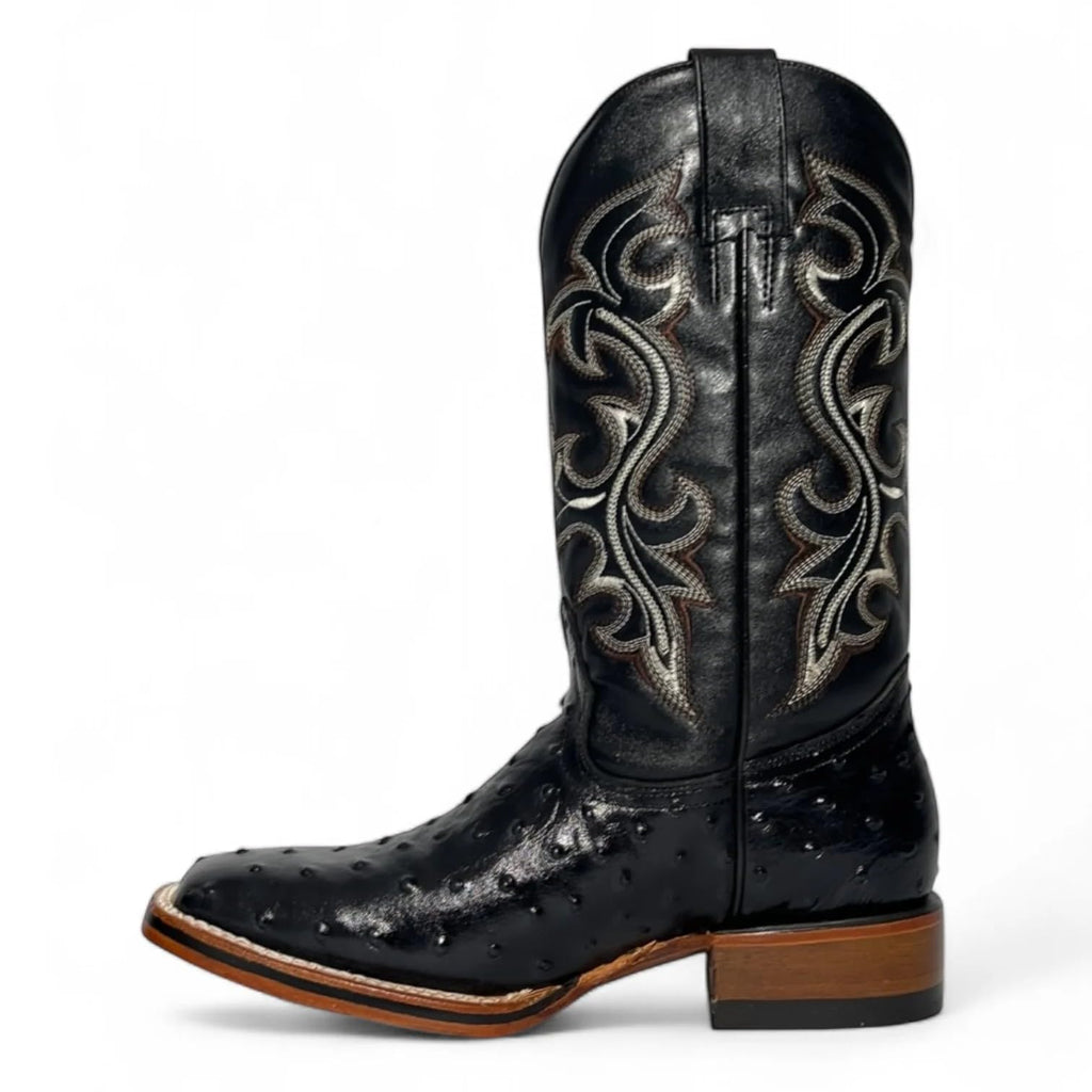 Black Leather Square Toe Western Boots R51421