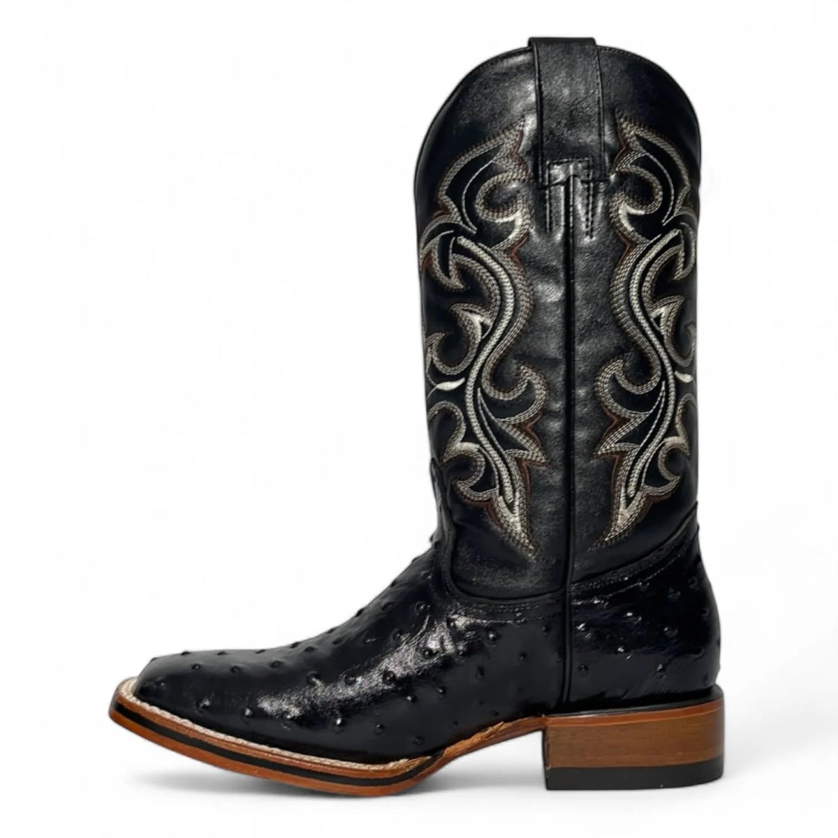 Black Leather Square Toe Western Boots R51421