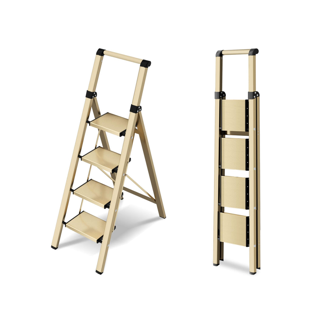 4 Step Lightweight Folding Ladder with Handgrip 330lbs Capacity Q79757