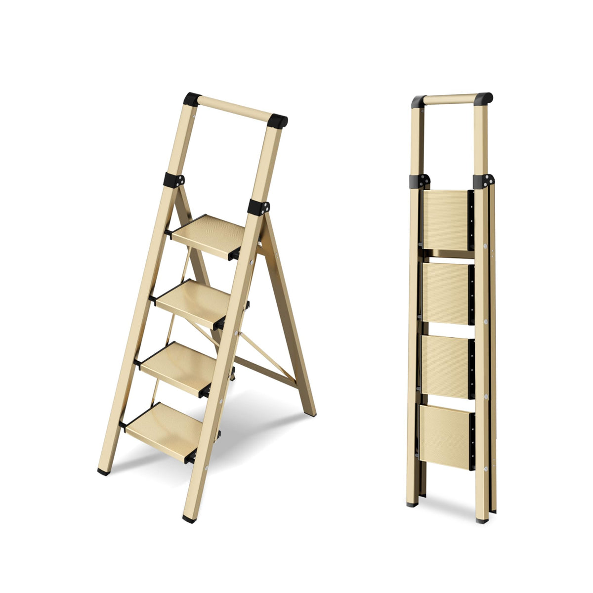 4 Step Lightweight Folding Ladder with Handgrip 330lbs Capacity Q79757