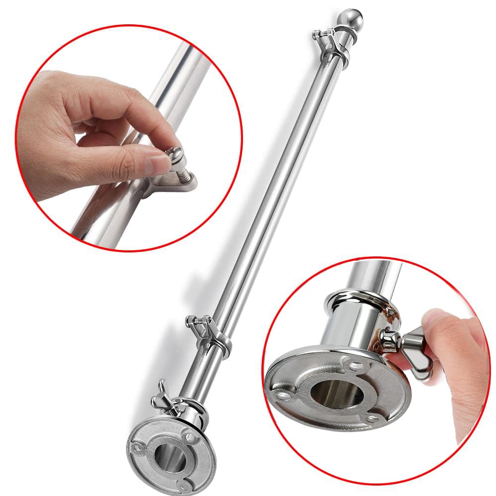 Marine Flag Pole with Base, 316 Stainless Steel Flag Pole Set, 42 in B3197
