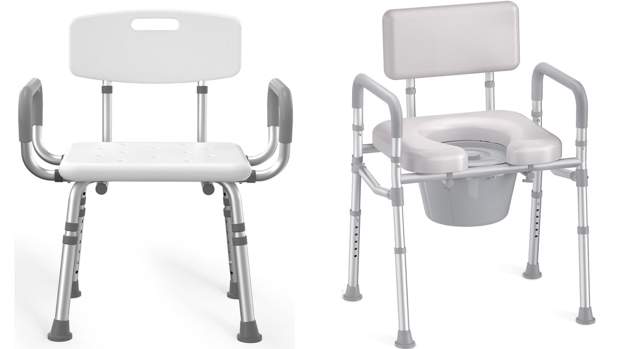 Shower Chair with Arms and Back and Bedside Commode with Padded Seat and Backrest Z318
