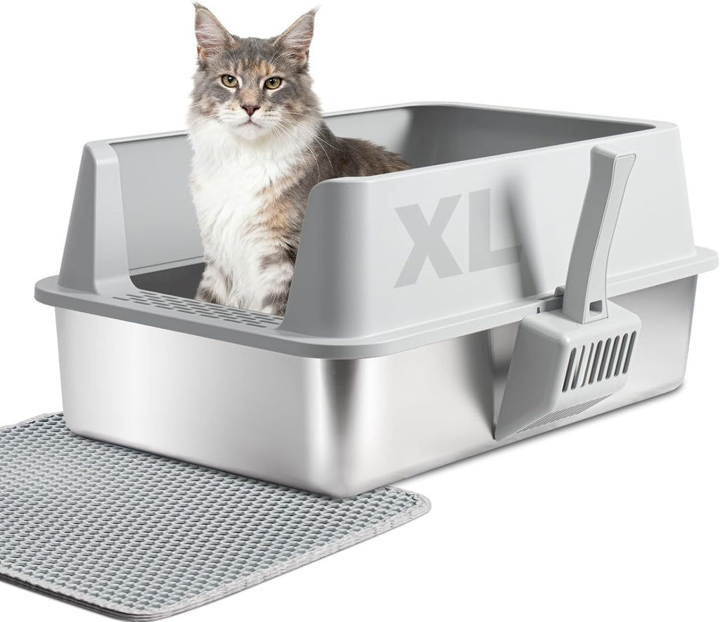 XL Stainless Steel Cat Litter Box with Lid and Scoop C775