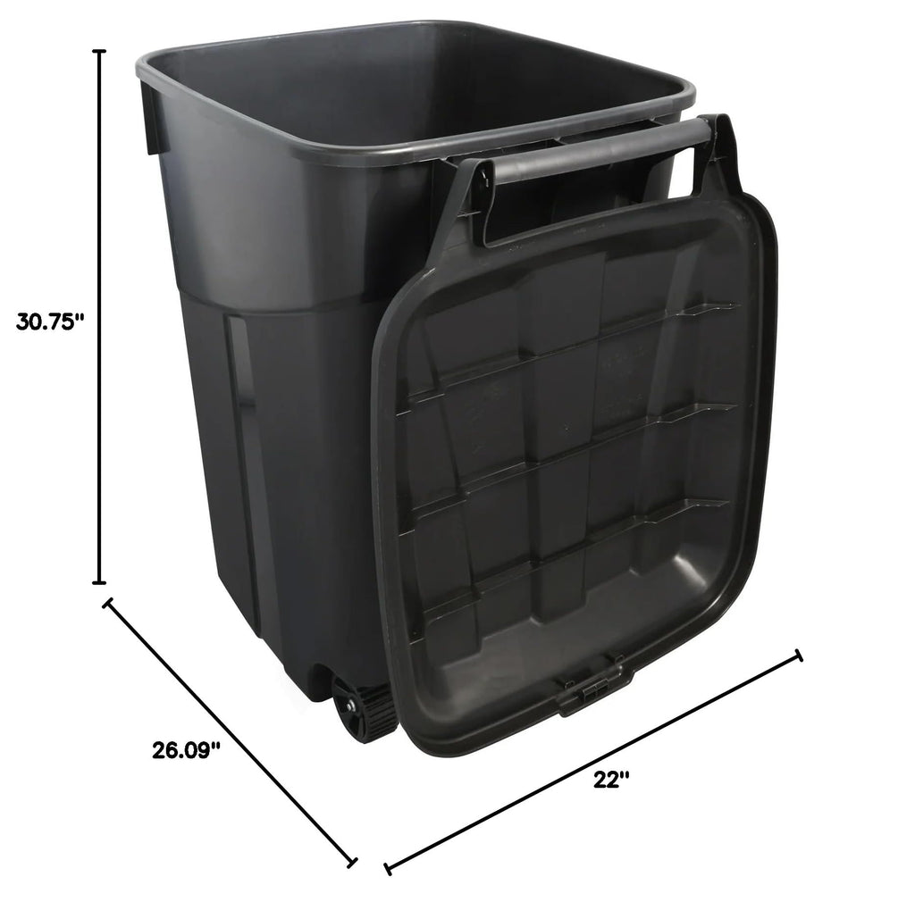 45 Gallon Black Wheeled Trash Can with Attached Lid Z25779