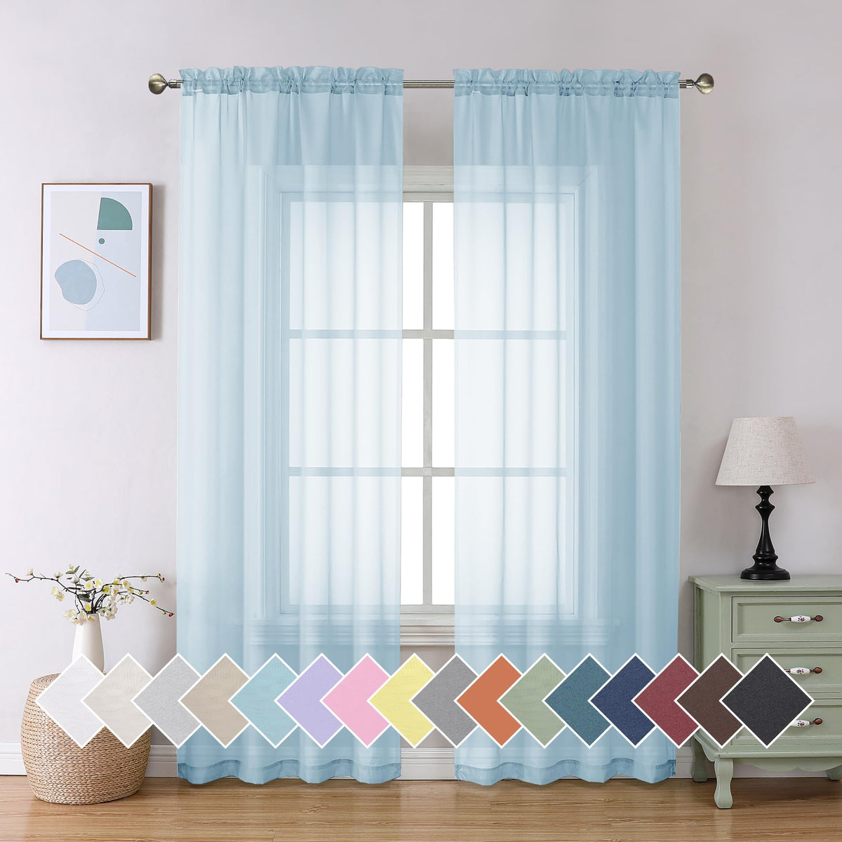 2 Pack Sky Blue Sheer Curtain Drapes 84 Inch Length 2 Panels A33147
