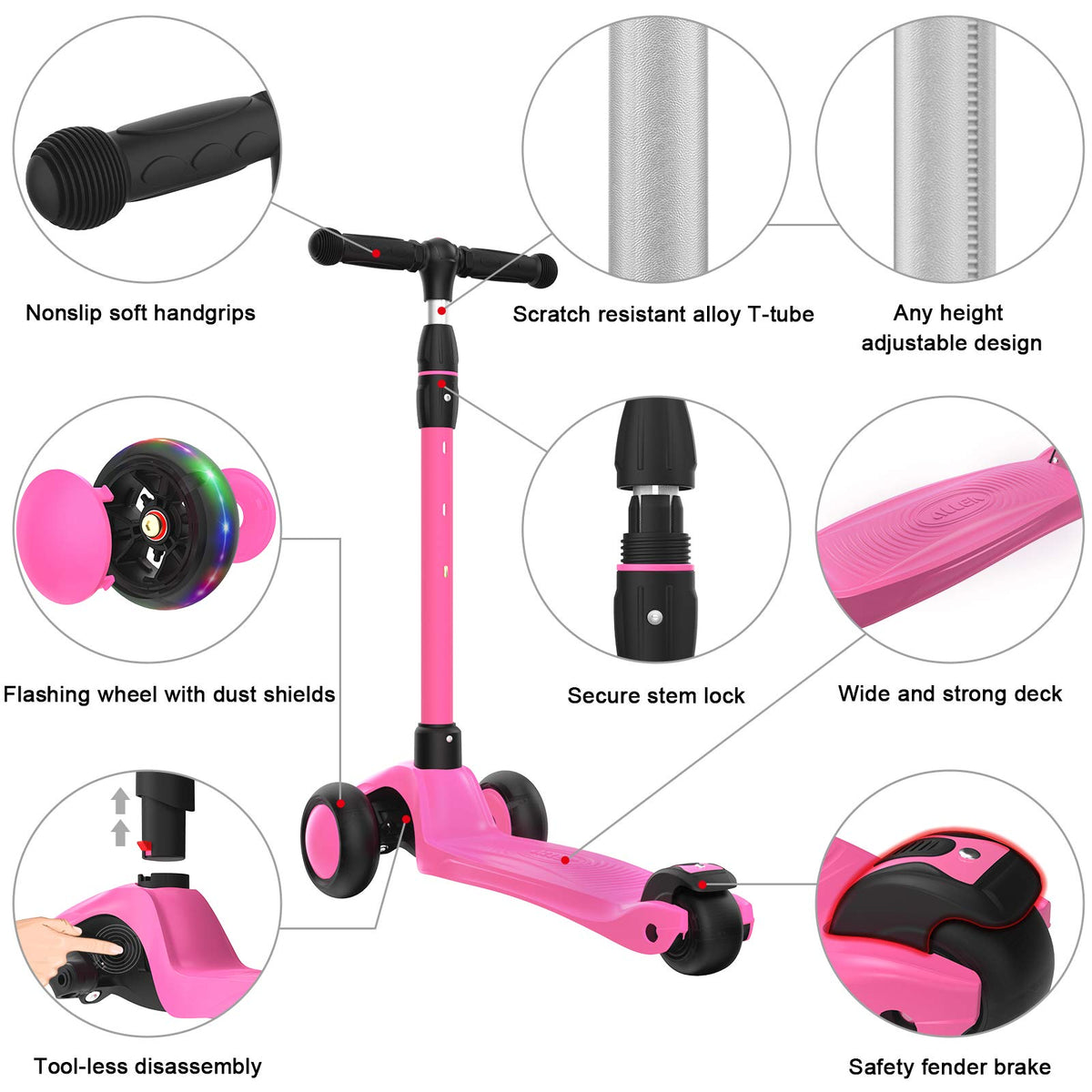 Kick Scooter 3-Wheeled Push Scooter with Light-Up Wheels Q1507