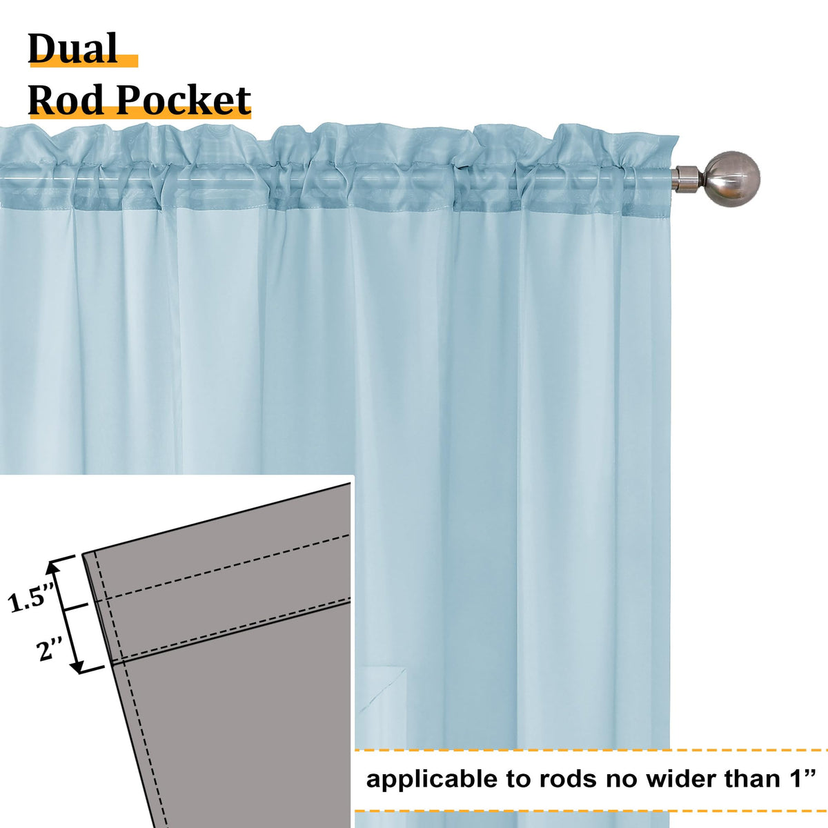 2 Pack Sky Blue Sheer Curtain Drapes 84 Inch Length 2 Panels A33147