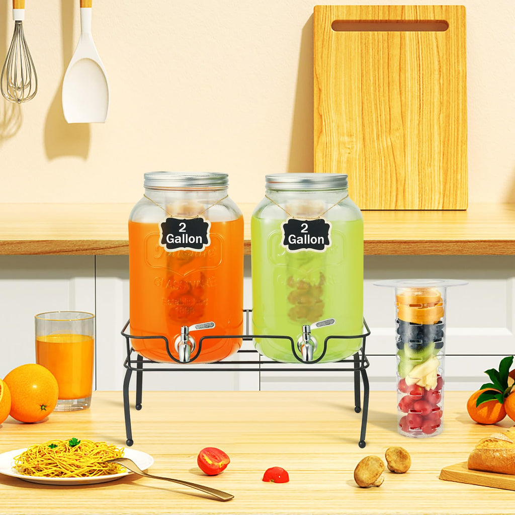 2 Gallon Glass Beverage Dispenser with Stand & Fruit Infuser J620198
