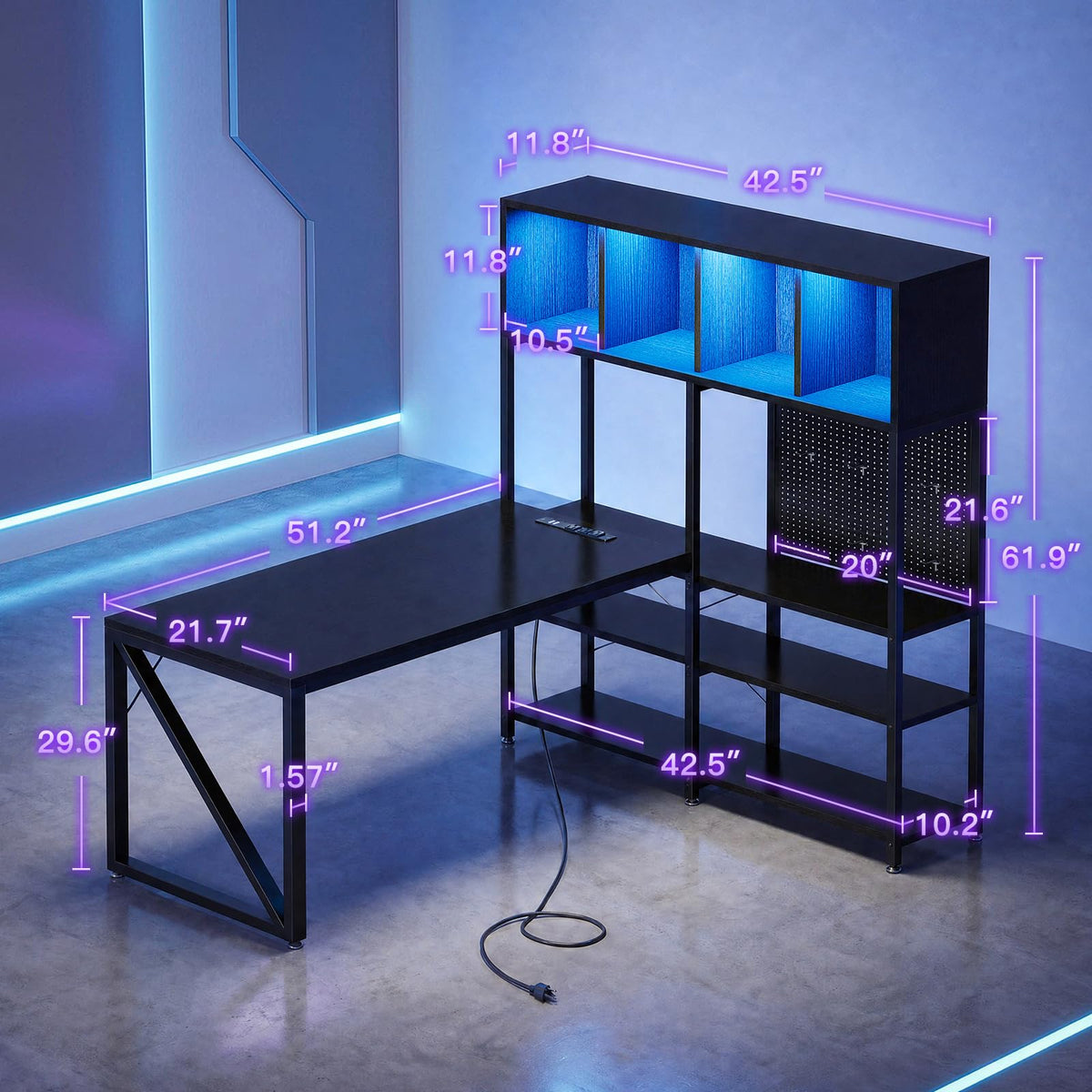 63" L Shaped Gaming Desk with Display Hutch A44018