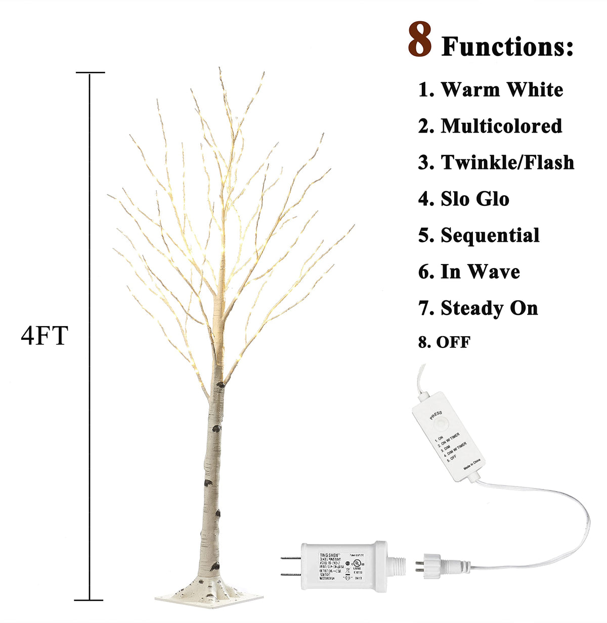 4FT Lighted Twig Birch Tree with 200 LED Lights Z6172