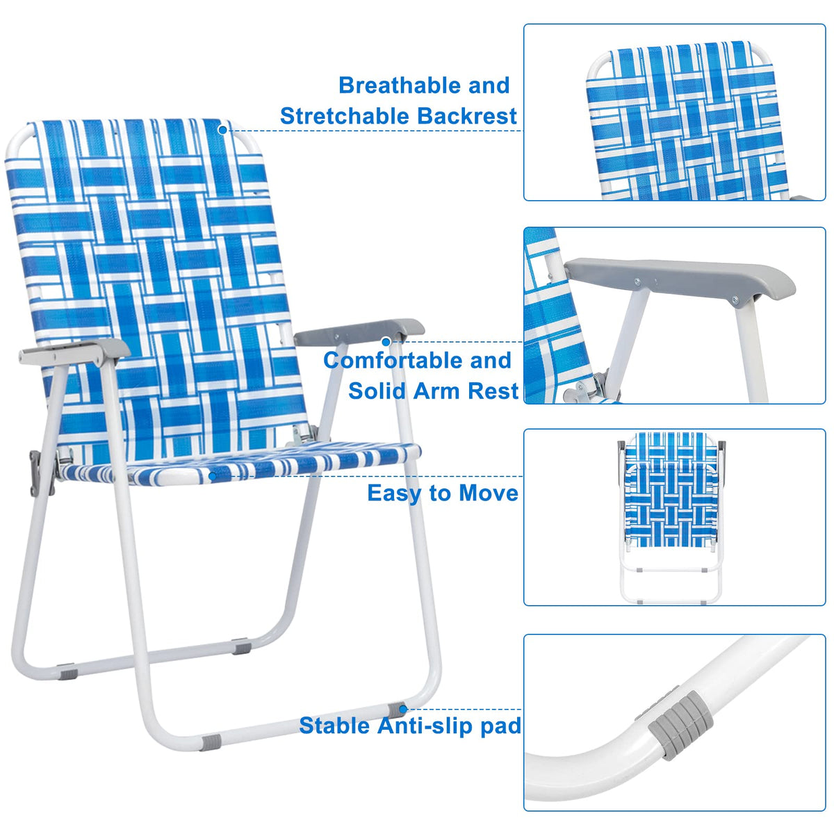 Set of 2 Blue Webbed Folding Patio Chair B7218