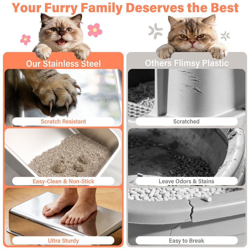 XL Stainless Steel Cat Litter Box with Lid and Scoop C775