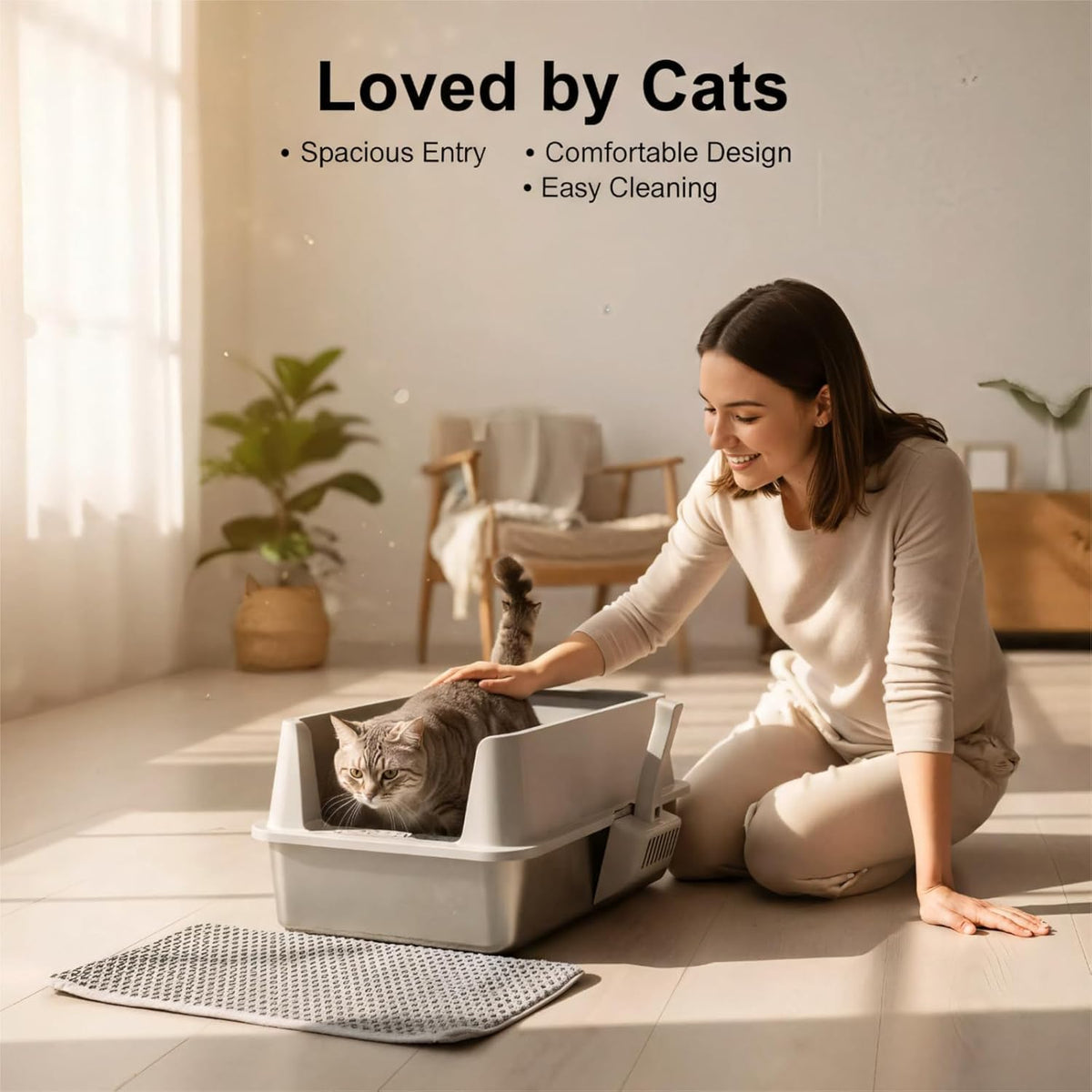 XL Stainless Steel Cat Litter Box with Lid and Scoop C775