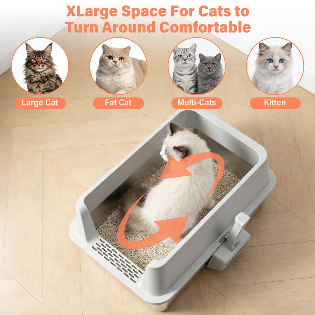 XL Stainless Steel Cat Litter Box with Lid and Scoop C775