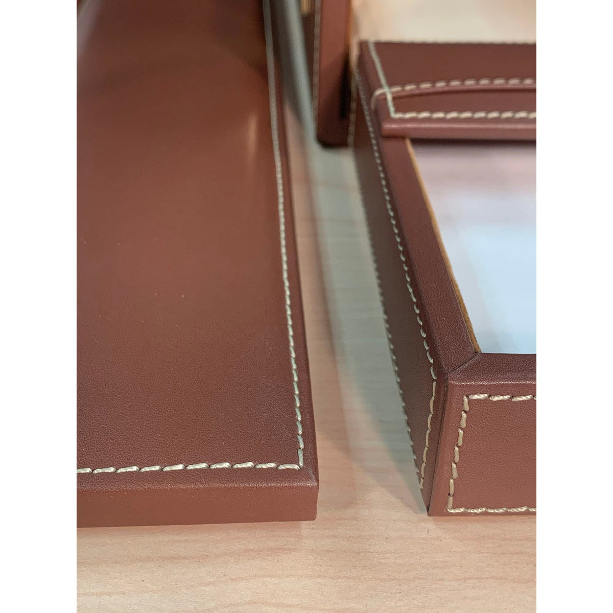 Rustic Brown Leather Desk Set, 8-Piece W2688