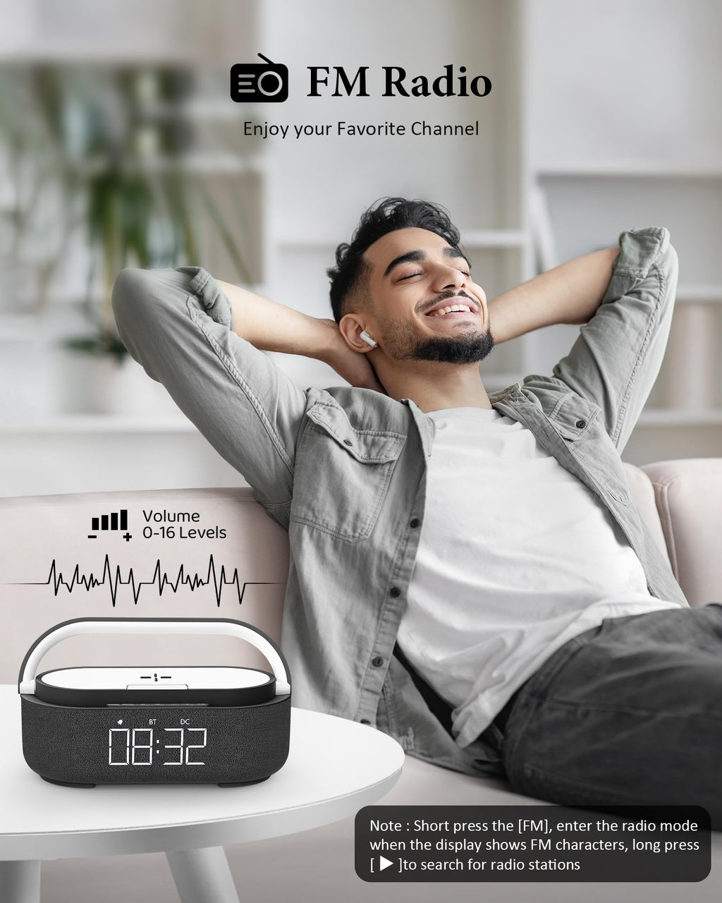 Bluetooth Speaker with Wireless Charger FM Radio LED Light A588885